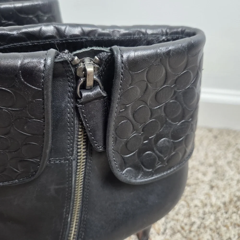 Coach Black Fold over High Heel Boots‎ Embossed Womens Size 11M